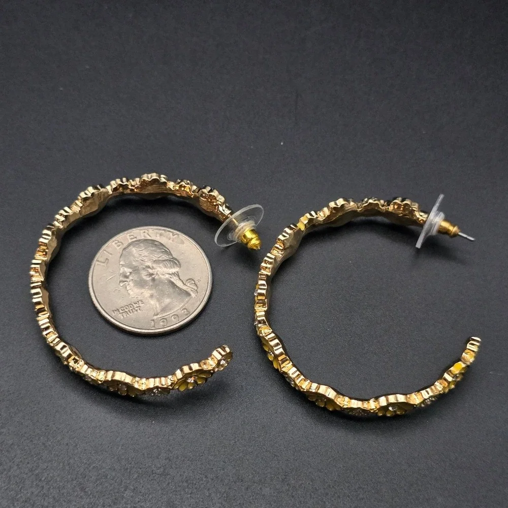 Yellow Enamel Flower Hoop Earrings Spring Easter